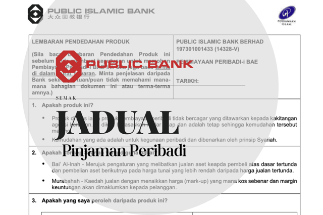 Jadual Pinjaman Peribadi Public Bank 2026 (Bayaran Balik)