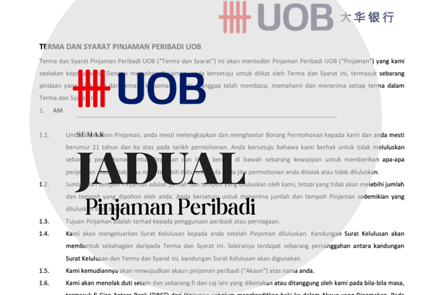 Jadual Pinjaman Peribadi UOB 2026 (Bayaran Balik)