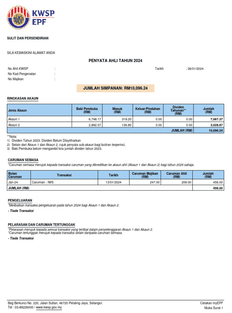 Contoh Penyata KWSP