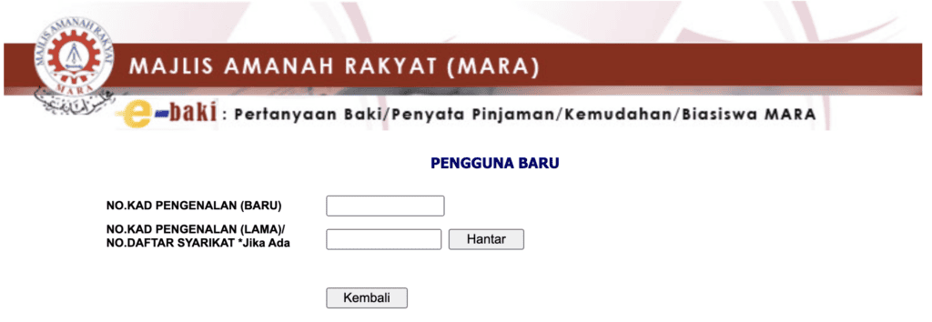 eBaki MARA Daftar