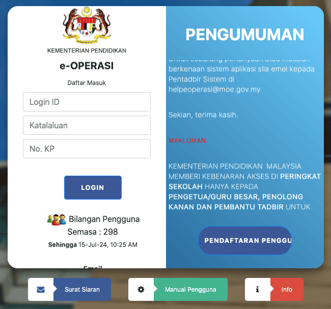 Cara Login eOperasi di eoperasi.moe.gov.my