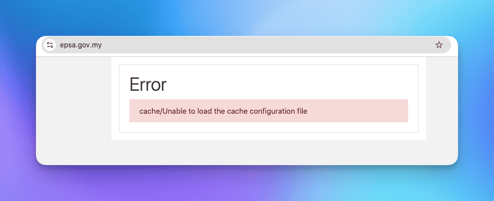 Ralat cache configuration file pada ePSA