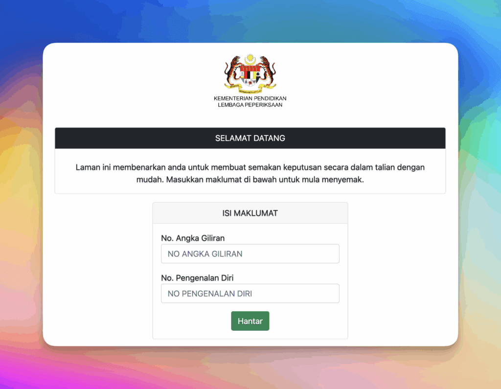 Log masuk My Result SPM di https://myresultspm.moe.gov.my