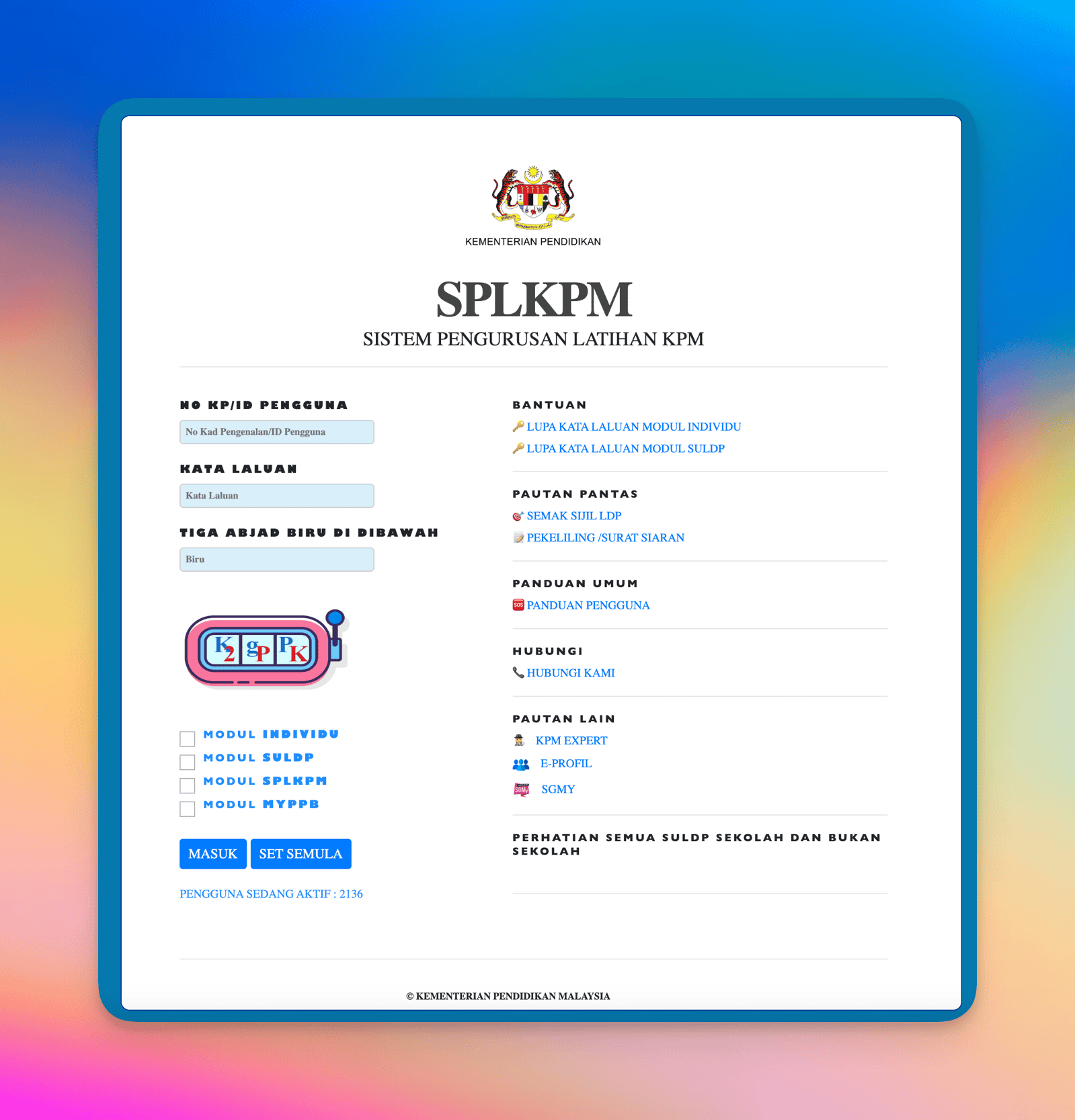 Log masuk SPLKPM di https://splkpm.moe.gov.my