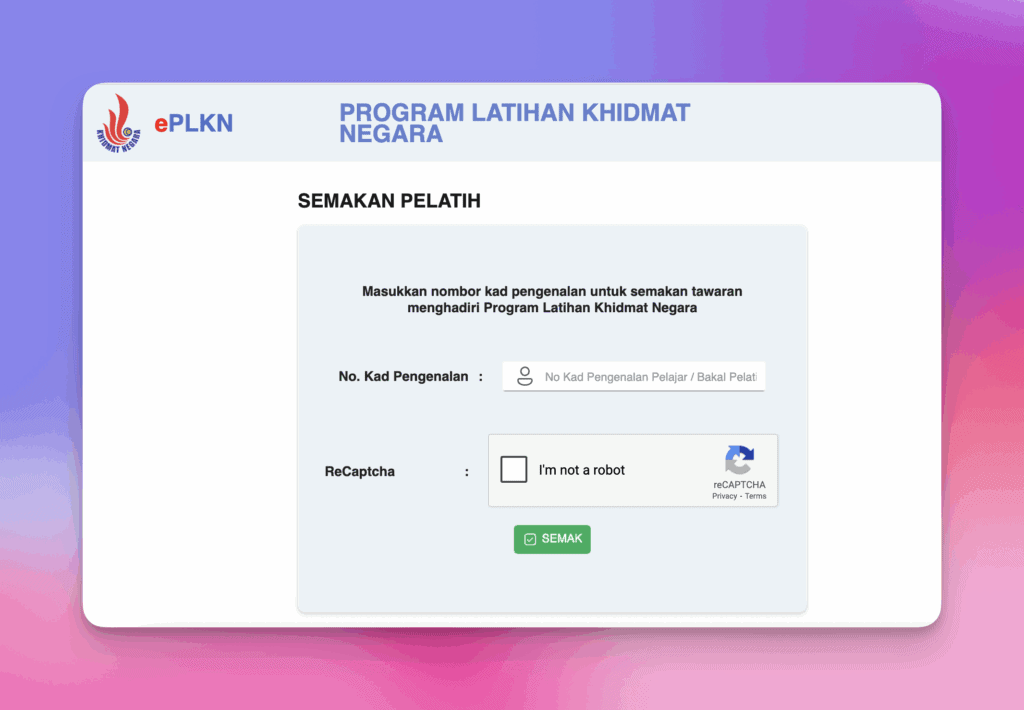 Semakan PLKN 3.0 untuk pengesahan penempatan